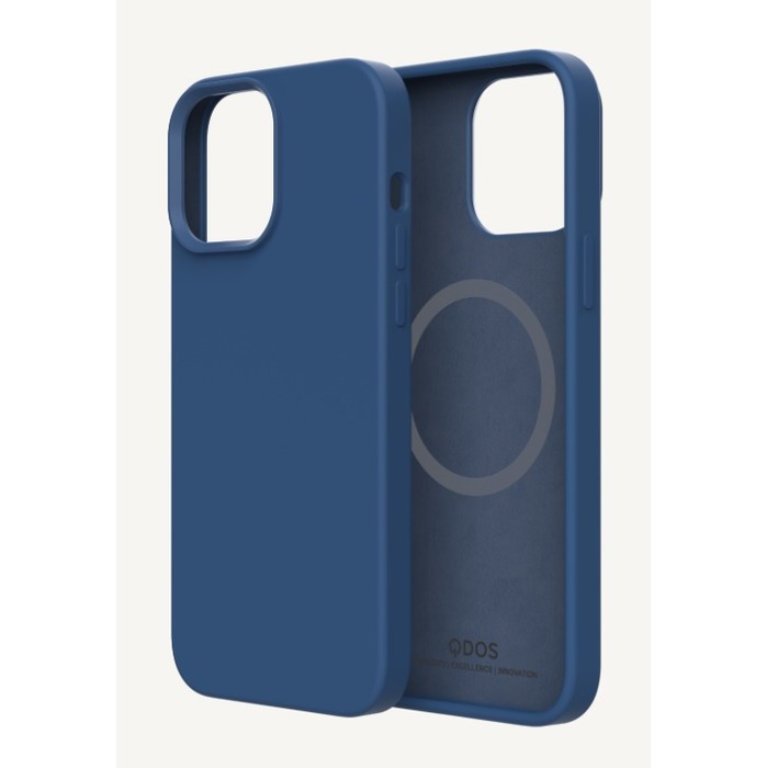 QDOS TOUCH Pure with SNAP Blue for iPhone 12s Pro Max - Soft touch liquid silicone case with antimicrobial treatment and build in magnetic array, compatible with MagSafe Accessories.