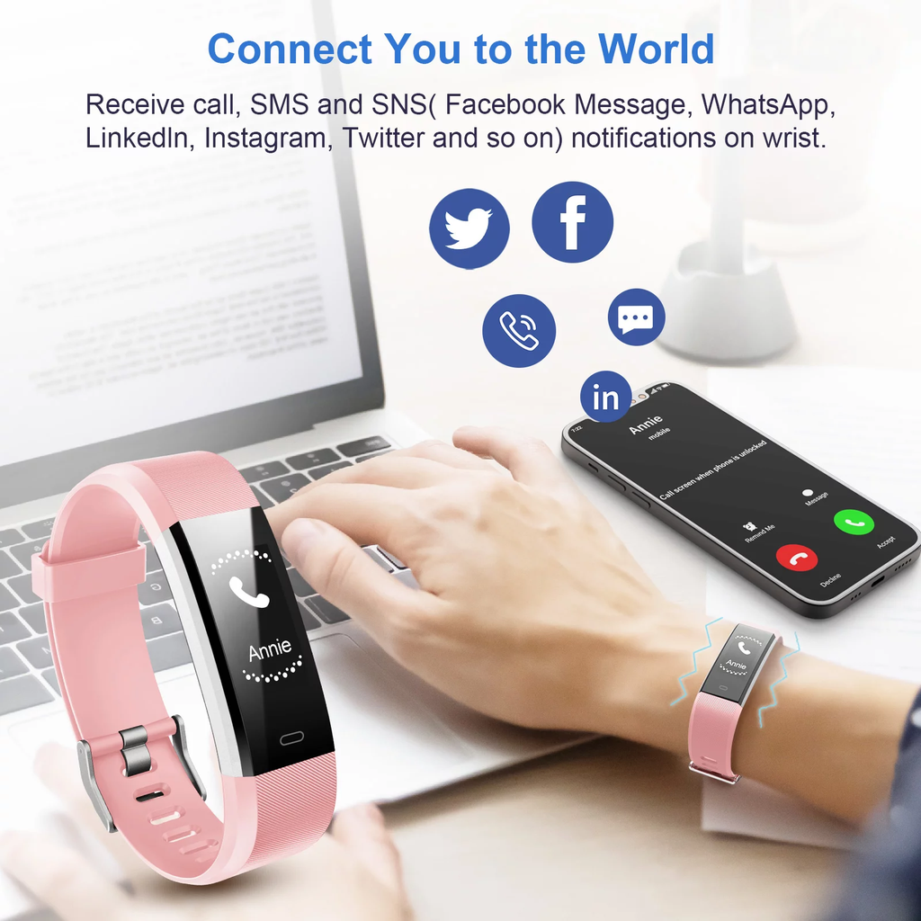 Letscom Fitness Tracker ID115PLUS HR Pink